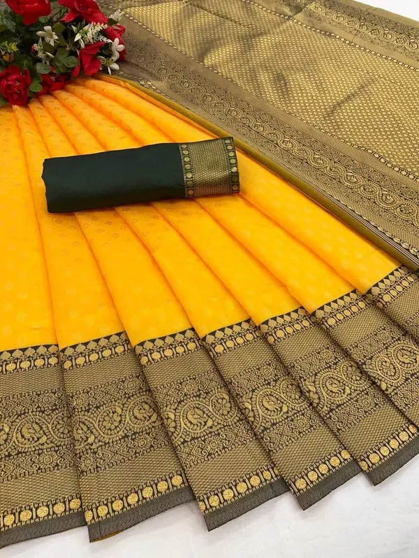Yellow_Embellished_Banarasi_Jacquard_Saree_(Yellow)